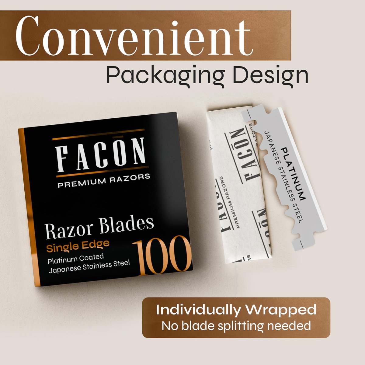 Facón 100 Count Single Edge Razor Blades – Premium Platinum Japanese Stainless Steel for Barber Straight Razor Shaving - görsel 7