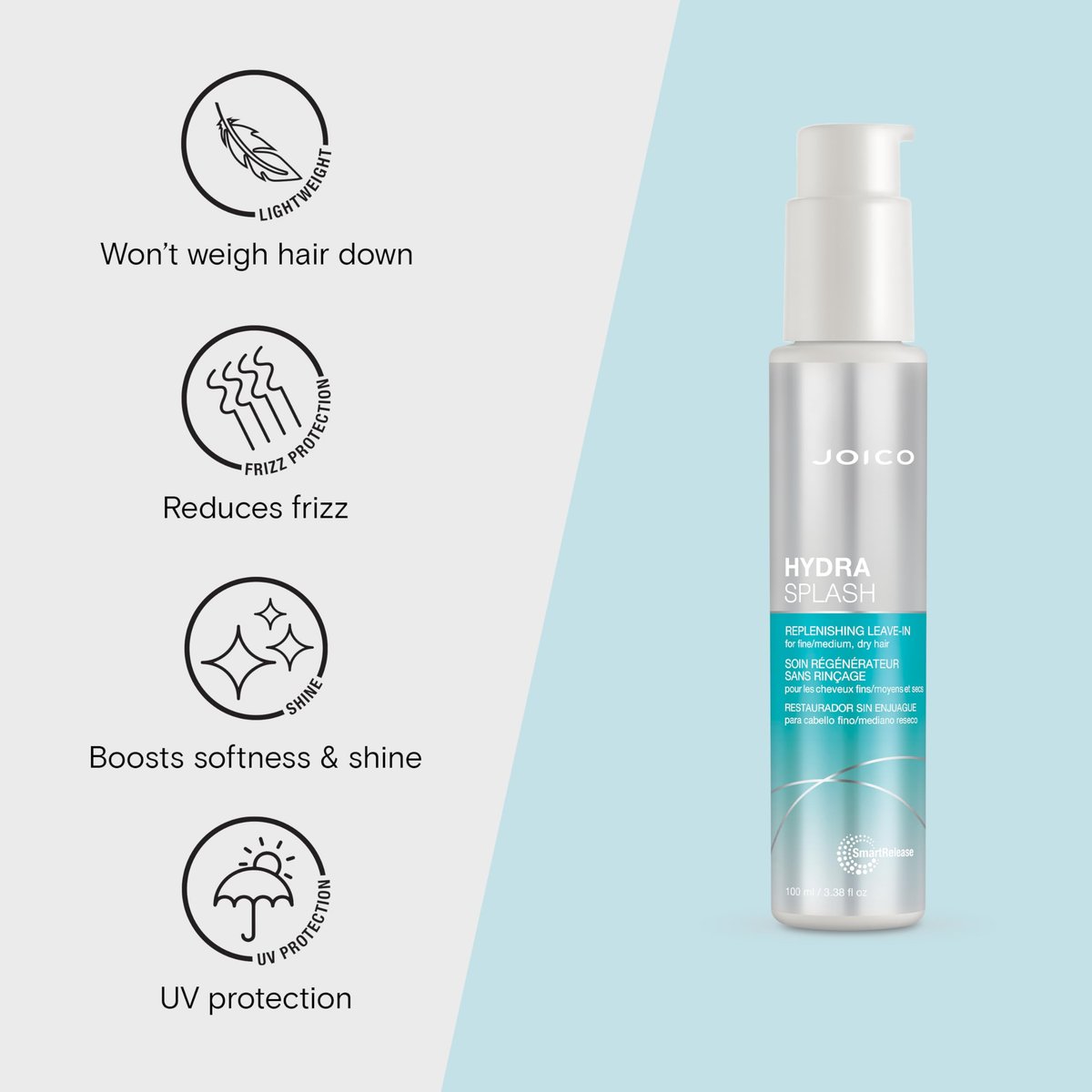 Joico HydraSplash Replenishing Leave-In Conditioner for Fine, Medium, Dry Hair - Boost Shine & Softness, Tame Frizz & Hydrate with Sea Kelp & Coconut Water - 3.38 Fl Oz Avelisse