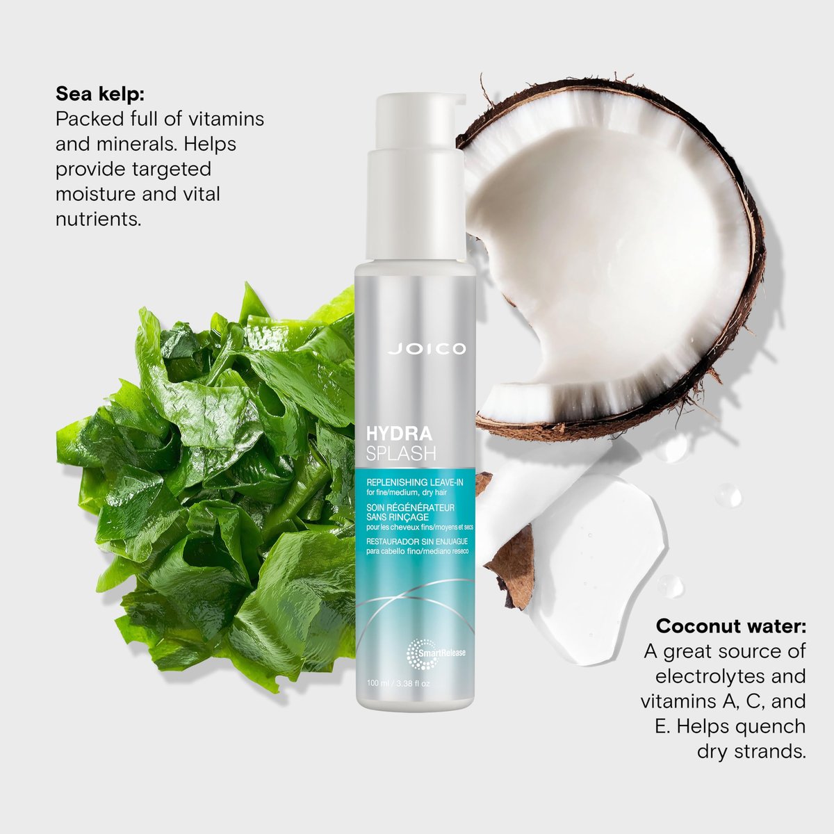 Joico HydraSplash Replenishing Leave-In Conditioner for Fine, Medium, Dry Hair - Boost Shine & Softness, Tame Frizz & Hydrate with Sea Kelp & Coconut Water - 3.38 Fl Oz Avelisse
