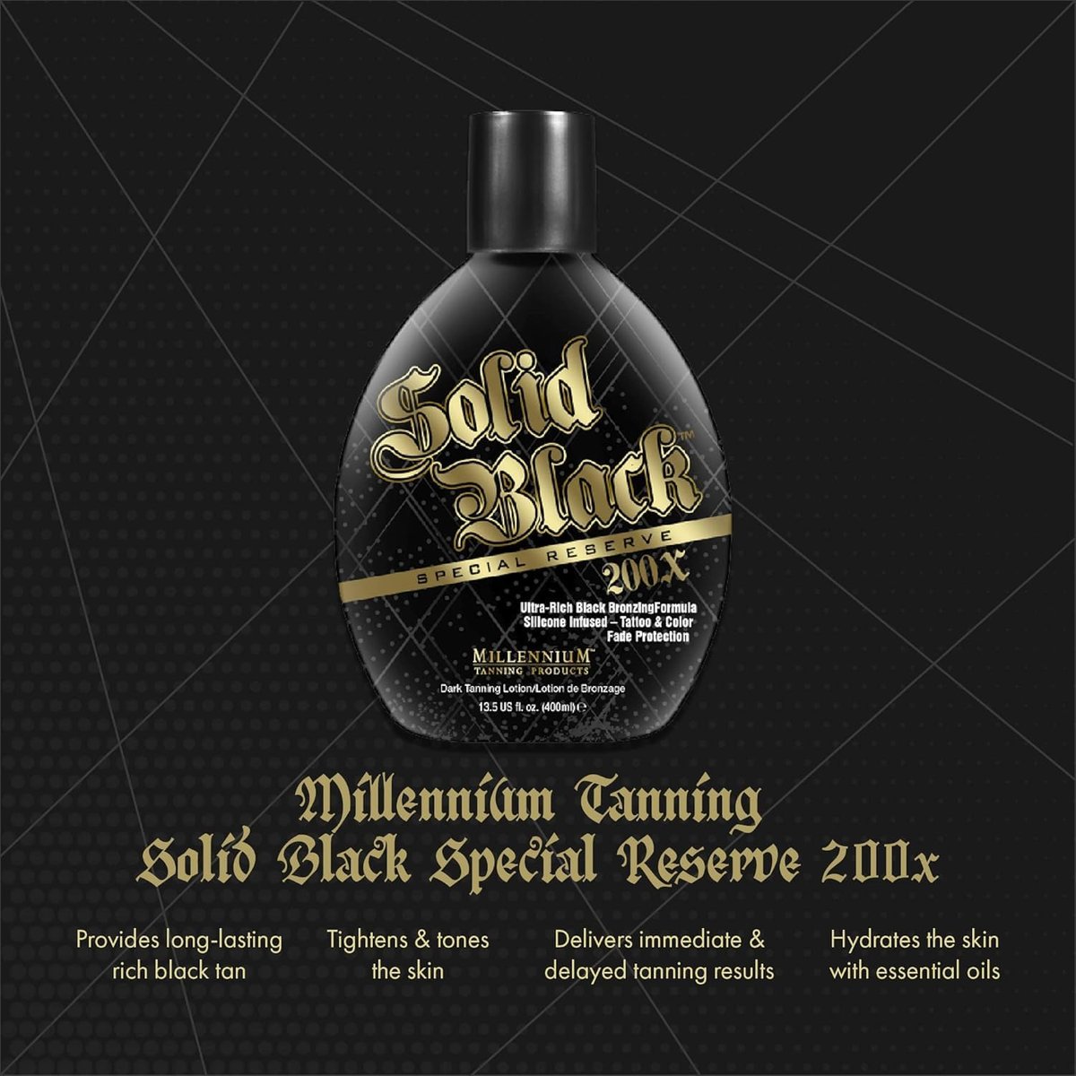Millennium Solid Black Special Reserve 200X Tanning Lotion – Indoor/Outdoor with Advanced Silicone Bronzer & Tattoo Protection – 13.5 oz Avelisse