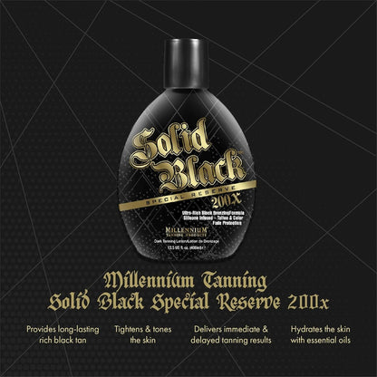 Millennium Solid Black Special Reserve 200X Tanning Lotion – Indoor/Outdoor with Advanced Silicone Bronzer & Tattoo Protection – 13.5 oz Avelisse