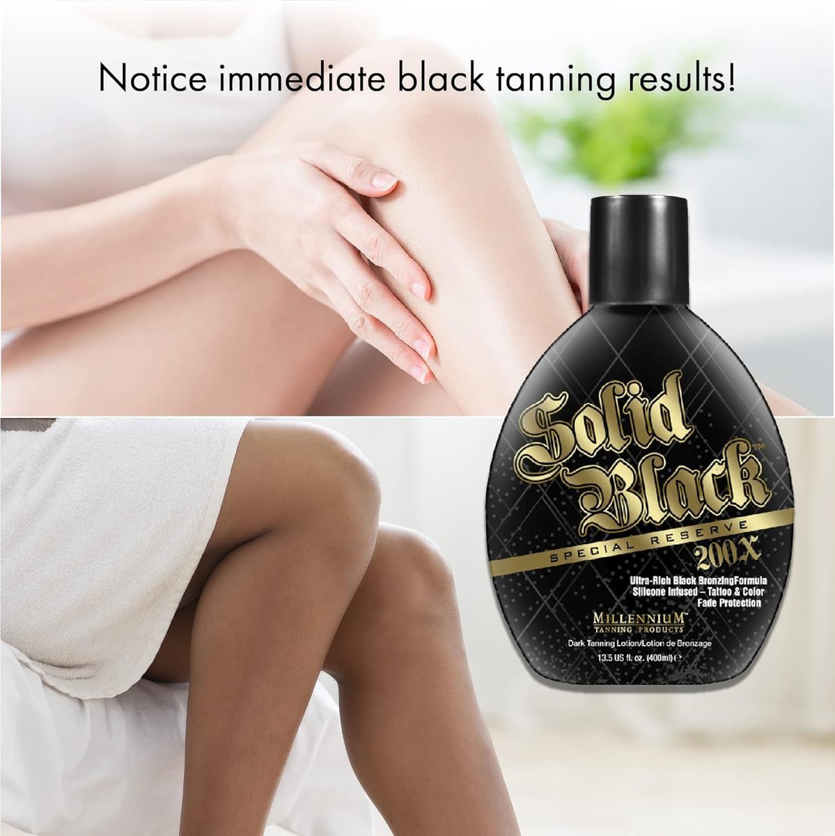 Millennium Solid Black Special Reserve 200X Tanning Lotion – Indoor/Outdoor with Advanced Silicone Bronzer & Tattoo Protection – 13.5 oz Avelisse