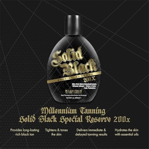 Millennium Solid Black Special Reserve 200X Tanning Lotion – Indoor/Outdoor with Advanced Silicone Bronzer & Tattoo Protection – 13.5 oz Avelisse