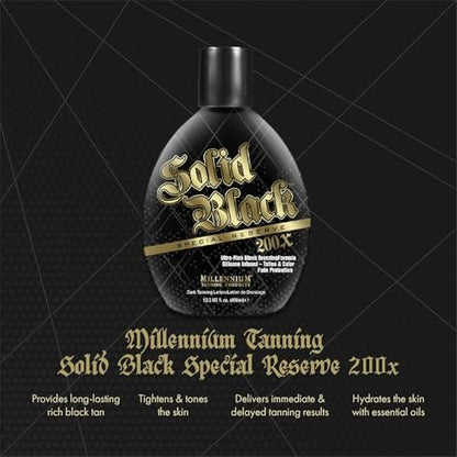 Millennium Solid Black Special Reserve 200X Tanning Lotion – Indoor/Outdoor with Advanced Silicone Bronzer & Tattoo Protection – 13.5 oz Avelisse