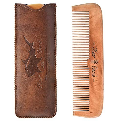 Wooden Hair Comb for Men – Beard Comb with Leather Travel Case (Brown Shark, 1 Count) - görsel 4