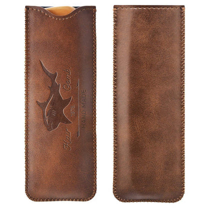 Wooden Hair Comb for Men – Beard Comb with Leather Travel Case (Brown Shark, 1 Count)
