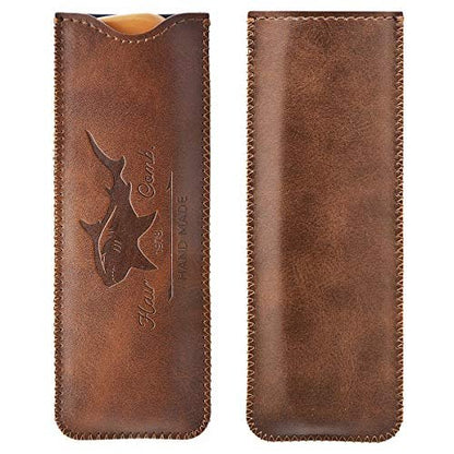 Wooden Hair Comb for Men – Beard Comb with Leather Travel Case (Brown Shark, 1 Count)