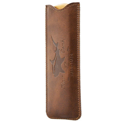 Wooden Hair Comb for Men – Beard Comb with Leather Travel Case (Brown Shark, 1 Count)