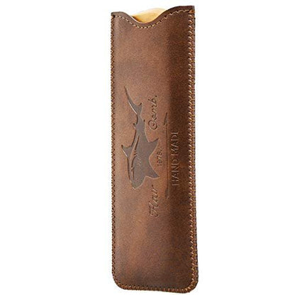 Wooden Hair Comb for Men – Beard Comb with Leather Travel Case (Brown Shark, 1 Count)