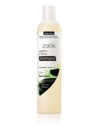 Zatik Naturals Healthy & Shiny Shampoo and Conditioner Set with Olive and Black Seed - Voluminizing & Safe for Color Treated Hair, 10.8 fl oz Each Avelisse