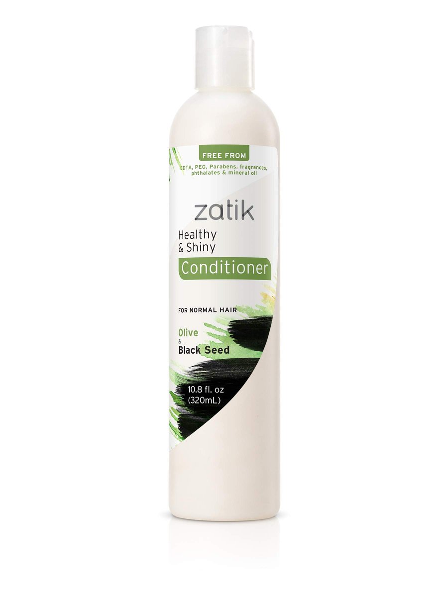 Zatik Naturals Healthy & Shiny Shampoo and Conditioner Set with Olive and Black Seed - Voluminizing & Safe for Color Treated Hair, 10.8 fl oz Each Avelisse