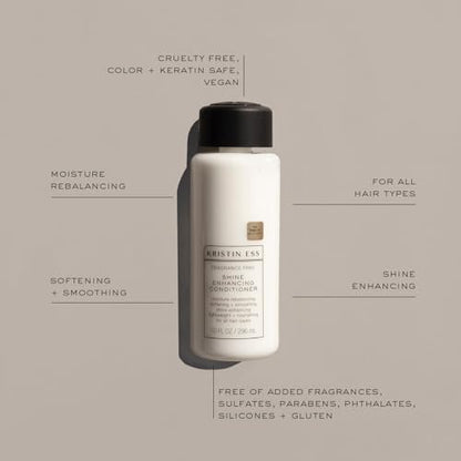 Kristin Ess Hair Fragrance Free Shine Enhancing Conditioner for Moisture, Hydration + Shine, Vegan, Paraben, Sulfate, Phthalate and Silicone Free, Gluten Free, 10 fl. oz.