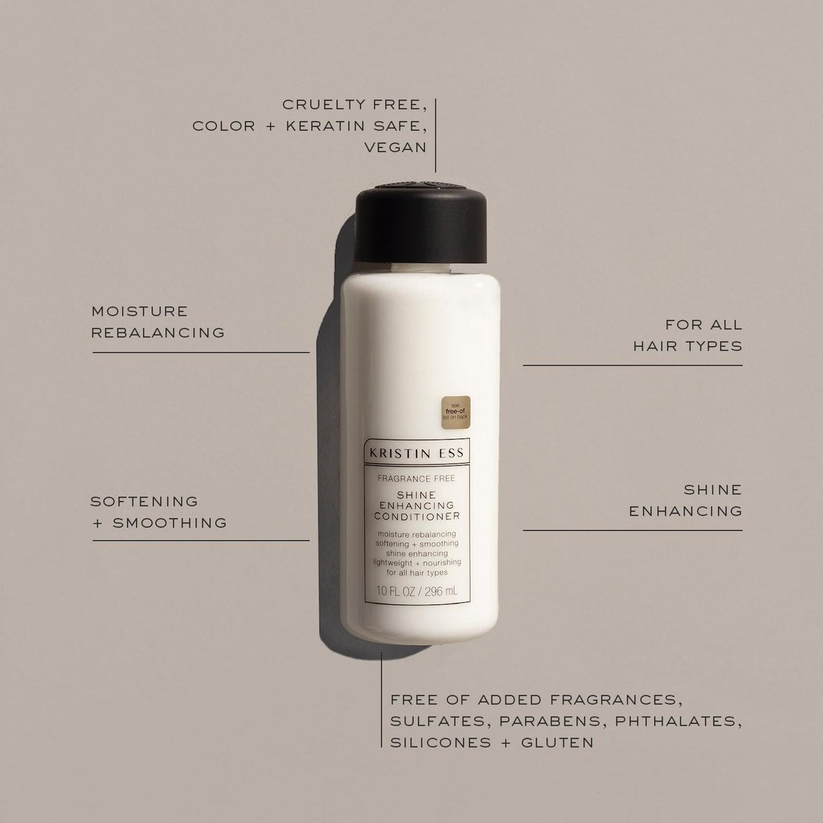 Kristin Ess Hair Fragrance Free Shine Enhancing Conditioner for Moisture, Hydration + Shine, Vegan, Paraben, Sulfate, Phthalate and Silicone Free, Gluten Free, 10 fl. oz. - görsel 3