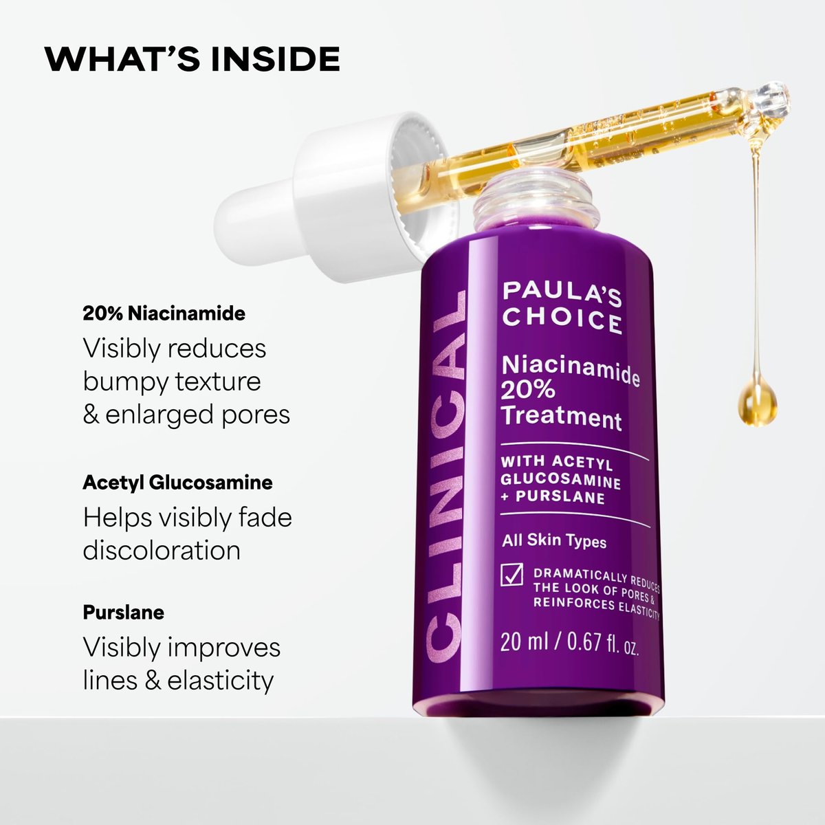 Paula's Choice CLINICAL 20% Niacinamide Vitamin B3 Concentrated Face Serum – Anti-Aging Serum for Discoloration & Large Pores, Fragrance-Free, 0.67 oz Avelisse