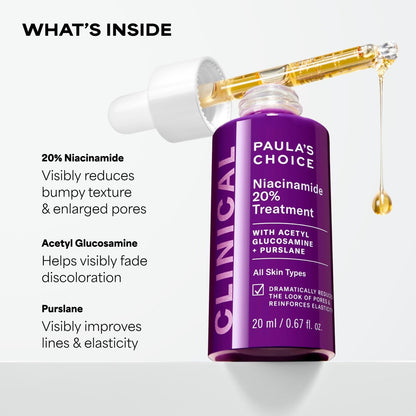 Paula's Choice CLINICAL 20% Niacinamide Vitamin B3 Concentrated Face Serum – Anti-Aging Serum for Discoloration & Large Pores, Fragrance-Free, 0.67 oz Avelisse