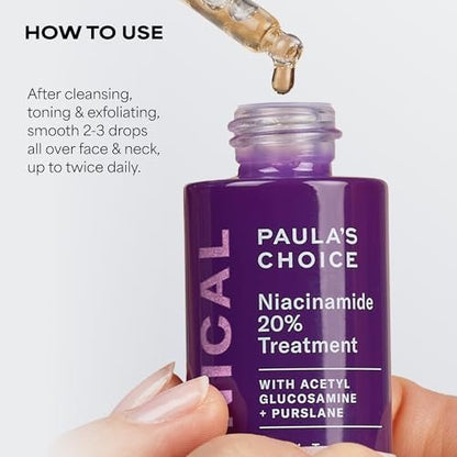 Paula's Choice CLINICAL 20% Niacinamide Vitamin B3 Concentrated Face Serum – Anti-Aging Serum for Discoloration & Large Pores, Fragrance-Free, 0.67 oz Avelisse
