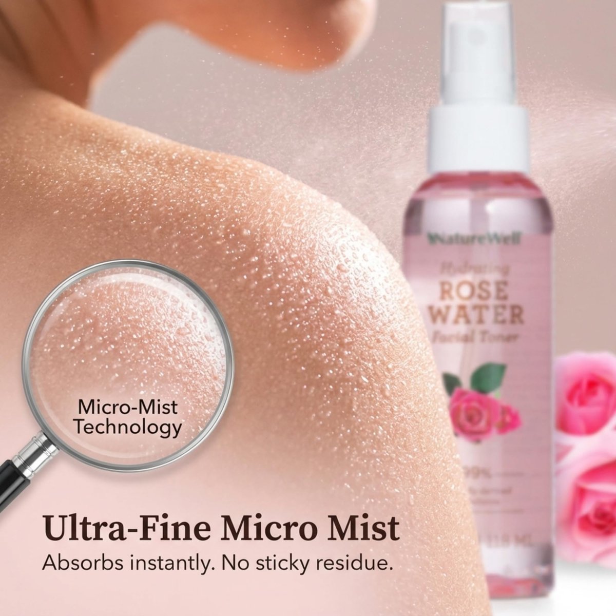 NATURE WELL Rose Water Hydrating Facial Toner Mist for Dewy & Radiant Skin, Refreshing, Conditioning, Soothing, Moisturizing, Perfect for Travel, 4 Fl Oz - görsel 9