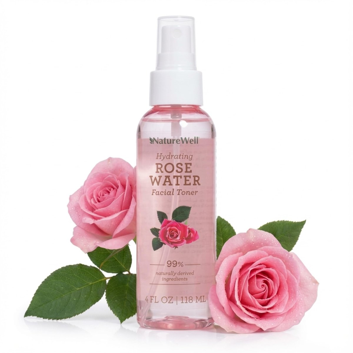 NATURE WELL Rose Water Hydrating Facial Toner Mist for Dewy & Radiant Skin, Refreshing, Conditioning, Soothing, Moisturizing, Perfect for Travel, 4 Fl Oz - görsel 1