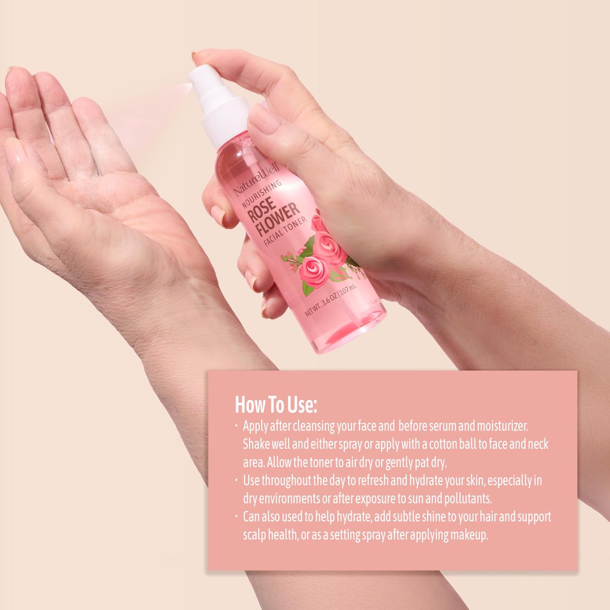 NATURE WELL Rose Water Hydrating Facial Toner Mist for Dewy & Radiant Skin, Refreshing, Conditioning, Soothing, Moisturizing, Perfect for Travel, 4 Fl Oz - görsel 15