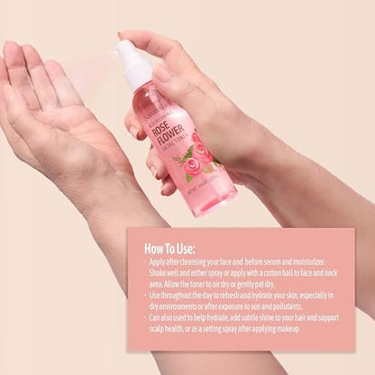 NATURE WELL Rose Water Hydrating Facial Toner Mist for Dewy & Radiant Skin, Refreshing, Conditioning, Soothing, Moisturizing, Perfect for Travel, 4 Fl Oz