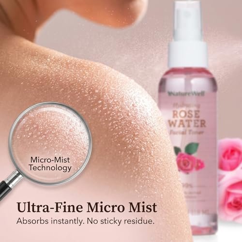NATURE WELL Rose Water Hydrating Facial Toner Mist for Dewy & Radiant Skin, Refreshing, Conditioning, Soothing, Moisturizing, Perfect for Travel, 4 Fl Oz - görsel 10