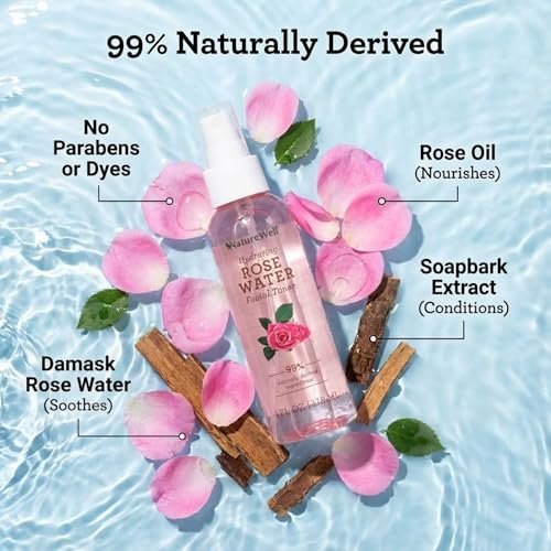 NATURE WELL Rose Water Hydrating Facial Toner Mist for Dewy & Radiant Skin, Refreshing, Conditioning, Soothing, Moisturizing, Perfect for Travel, 4 Fl Oz - görsel 6