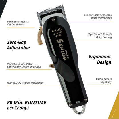 Wahl Professional 5 Star Cordless Senior Clipper - Precision Fade Blades, Metal Housing, 80-Minute Run Time Avelisse