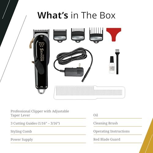 Wahl Professional 5 Star Cordless Senior Clipper - Precision Fade Blades, Metal Housing, 80-Minute Run Time Avelisse