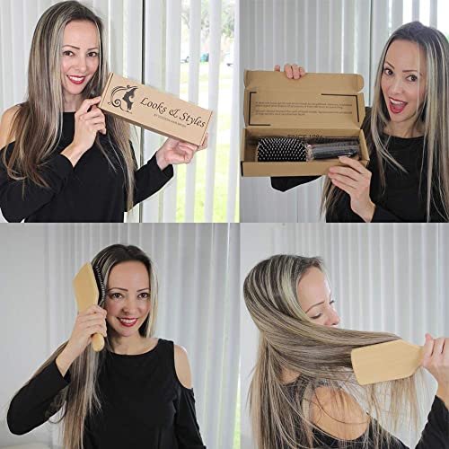 Sosoon Boar Bristle Paddle Hairbrush for All Hair Types – Detangles, Smooths & Adds Shine (Includes Gift Box & Tail Comb) - görsel 17