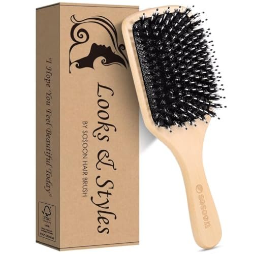 Sosoon Boar Bristle Paddle Hairbrush for All Hair Types – Detangles, Smooths & Adds Shine (Includes Gift Box & Tail Comb) - görsel 15