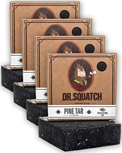 Dr. Squatch Pine Tar Soap 4-Pack Bundle – Natural Woodsy Scent Bar Soap for Men with Exfoliating Scrub, Handmade with Pine, Coconut, Olive Organic Oils (4 Bars) Avelisse