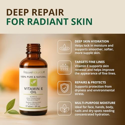 Vitamin E Oil - 100% All Natural & USDA Organic (LARGE 4oz Bottle) Repair Dry, Damaged Skin from Surgery & Acne, Age Spots. For Radiant, Hydrated & Youthful Skin. Face & Body Moisturizer Avelisse
