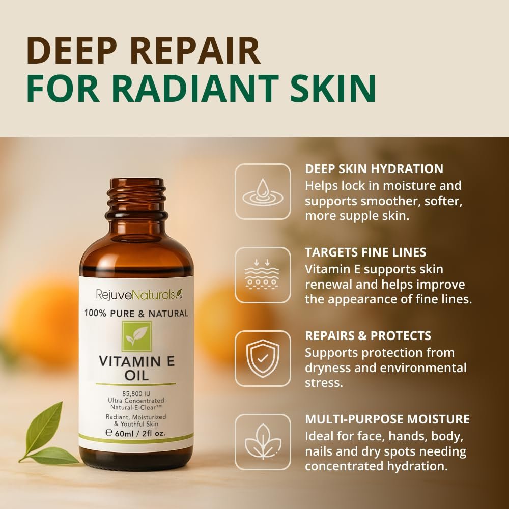 Vitamin E Oil - 100% All Natural & USDA Organic (LARGE 4oz Bottle) Repair Dry, Damaged Skin from Surgery & Acne, Age Spots. For Radiant, Hydrated & Youthful Skin. Face & Body Moisturizer Avelisse