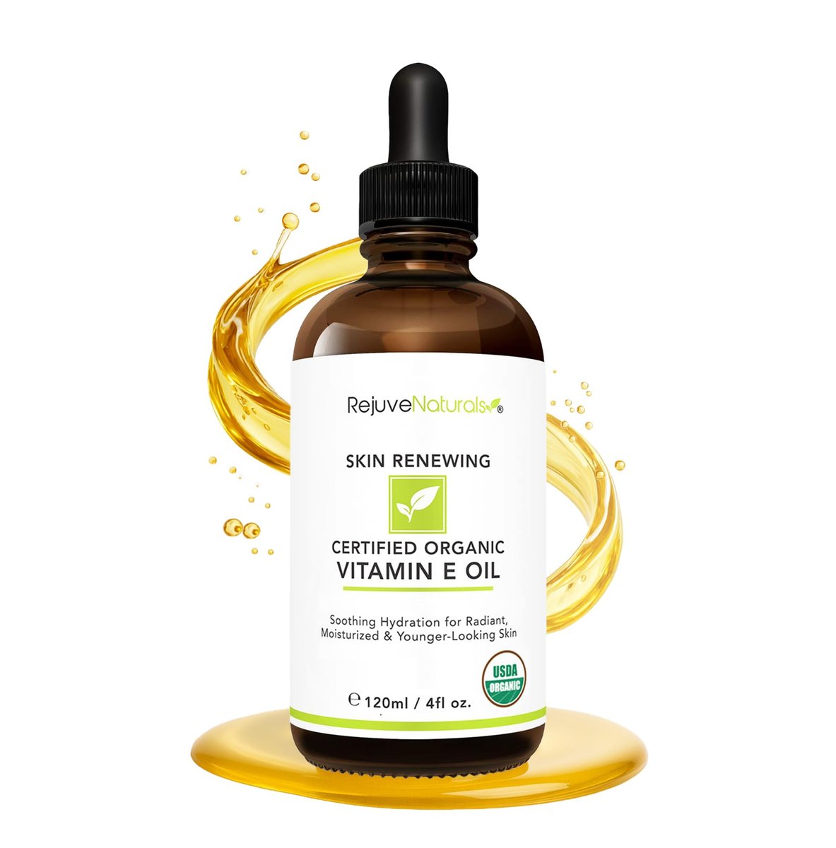 Vitamin E Oil - 100% All Natural & USDA Organic (LARGE 4oz Bottle) Repair Dry, Damaged Skin from Surgery & Acne, Age Spots. For Radiant, Hydrated & Youthful Skin. Face & Body Moisturizer Avelisse