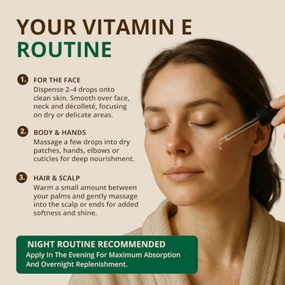 Vitamin E Oil - 100% All Natural & USDA Organic (LARGE 4oz Bottle) Repair Dry, Damaged Skin from Surgery & Acne, Age Spots. For Radiant, Hydrated & Youthful Skin. Face & Body Moisturizer Avelisse