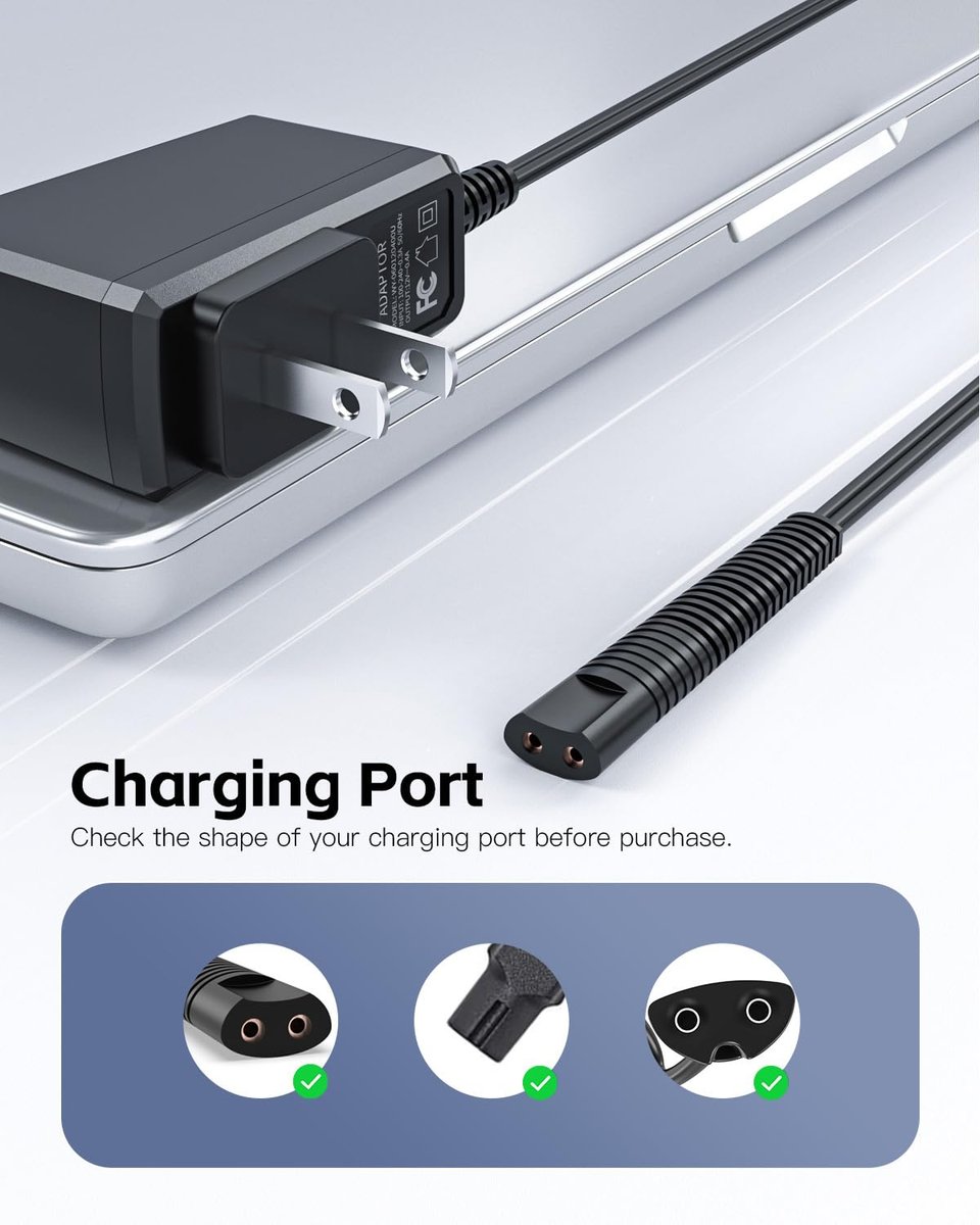 Superer 5FT Charger Fit for Braun Shaver Series 9 7 5 3 1, 310s 3040s 9577cc 9517s 7085cc 12V Charging Cord Replacement for Braun S3 S5 S7 S9 Electric Razor Shaver Trimmer Wall Power Adapter - görsel 4