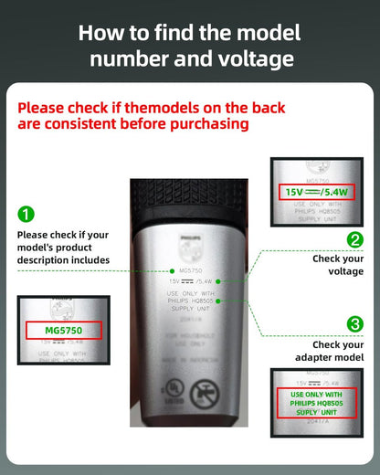 Superer 15V Replacement Charger for Philips Norelco Shavers & Trimmers - Compatible with HQ8505, 3000-9000 Series, Multigroom MG5750, MG7750, MG7770, MG7790, QP6531, BG7030, BG7040, BG5025, S9987