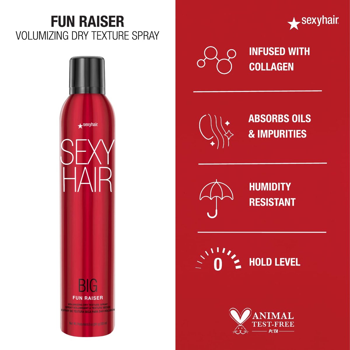 SexyHair Big Fun Raiser Volumizing Dry Texture Spray - 8.5 oz - 48 Hour Hold, Humidity Resistance, All Hair Types Avelisse