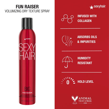 SexyHair Big Fun Raiser Volumizing Dry Texture Spray - 8.5 oz - 48 Hour Hold, Humidity Resistance, All Hair Types Avelisse