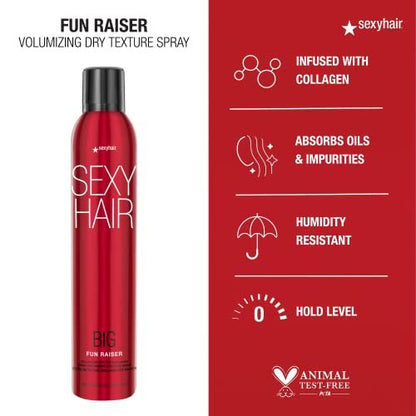 SexyHair Big Fun Raiser Volumizing Dry Texture Spray - 8.5 oz - 48 Hour Hold, Humidity Resistance, All Hair Types Avelisse