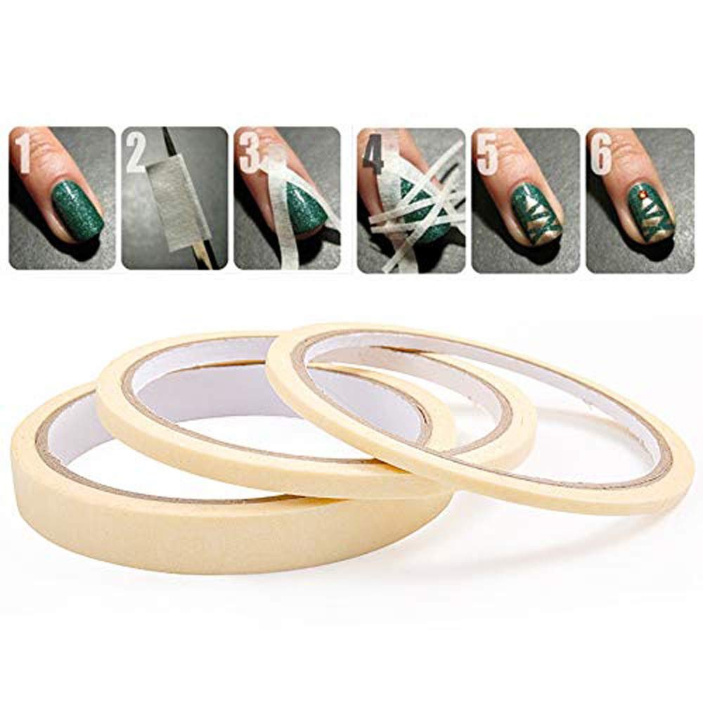 Bellecrey 3pcs/Set Nail Art Tape Roll – Adhesive Striping Tape for French Tips, Edge Guide & Creative Nail Design (3/5/12mm, 20m Each) - görsel 1