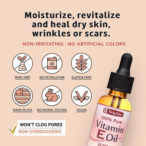 De La Cruz Vitamin E Oil for Face 28,000 IU - Pure, Natural, No Preservatives - Made in USA, 1 Fl Oz - görsel 4