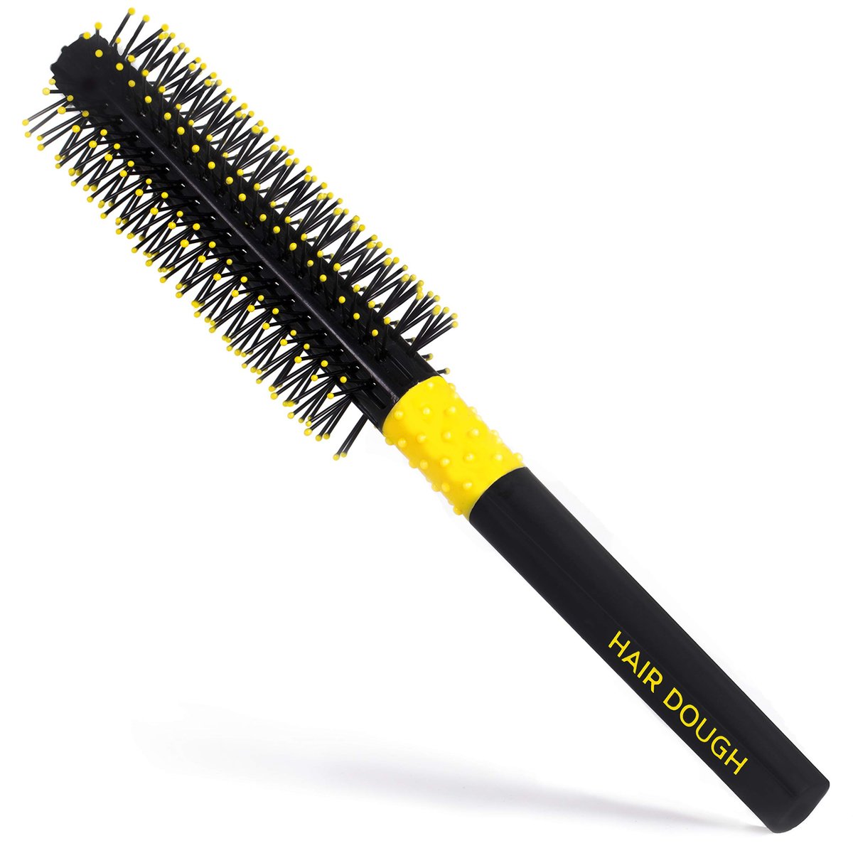 Hair Dough Quiff Roller Round Brush - Small Yellow Plastic Brush for Short Hair Volume & Styling with Wax, Clay, Beard Balm, Pomade Avelisse