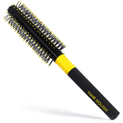 Hair Dough Quiff Roller Round Brush - Small Yellow Plastic Brush for Short Hair Volume & Styling with Wax, Clay, Beard Balm, Pomade Avelisse