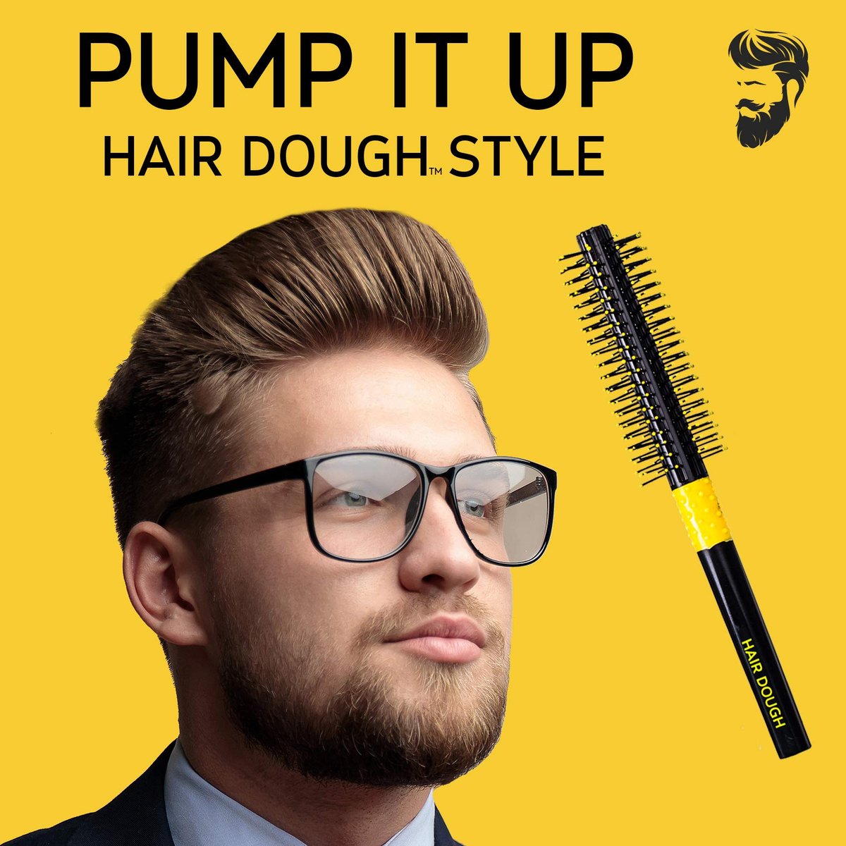 Hair Dough Quiff Roller Round Brush - Small Yellow Plastic Brush for Short Hair Volume & Styling with Wax, Clay, Beard Balm, Pomade Avelisse