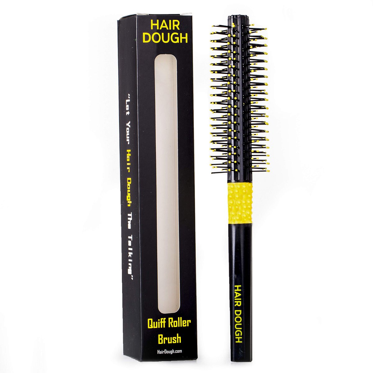 Hair Dough Quiff Roller Round Brush - Small Yellow Plastic Brush for Short Hair Volume & Styling with Wax, Clay, Beard Balm, Pomade Avelisse