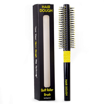 Hair Dough Quiff Roller Round Brush - Small Yellow Plastic Brush for Short Hair Volume & Styling with Wax, Clay, Beard Balm, Pomade Avelisse
