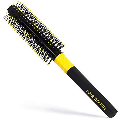 Hair Dough Quiff Roller Round Brush - Small Yellow Plastic Brush for Short Hair Volume & Styling with Wax, Clay, Beard Balm, Pomade Avelisse