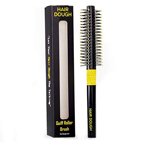 Hair Dough Quiff Roller Round Brush - Small Yellow Plastic Brush for Short Hair Volume & Styling with Wax, Clay, Beard Balm, Pomade Avelisse