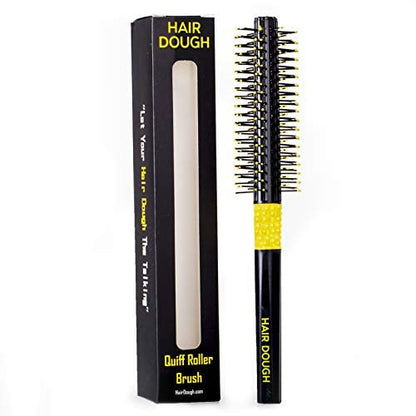 Hair Dough Quiff Roller Round Brush - Small Yellow Plastic Brush for Short Hair Volume & Styling with Wax, Clay, Beard Balm, Pomade Avelisse